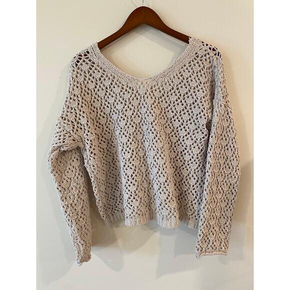 Artelier Nicole Miller Women's Large Open Knit Pullover Sweater Beige Polyester - Picture 2 of 10